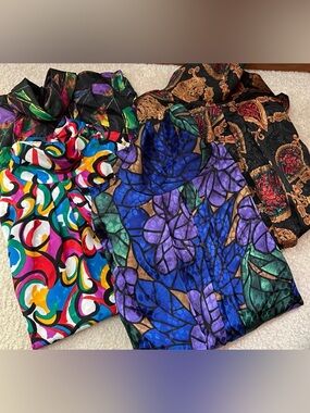 VTG NICOLA & TESS Petite High-Neck Stained Glass 80s Retro Shoulder Pads Grandma